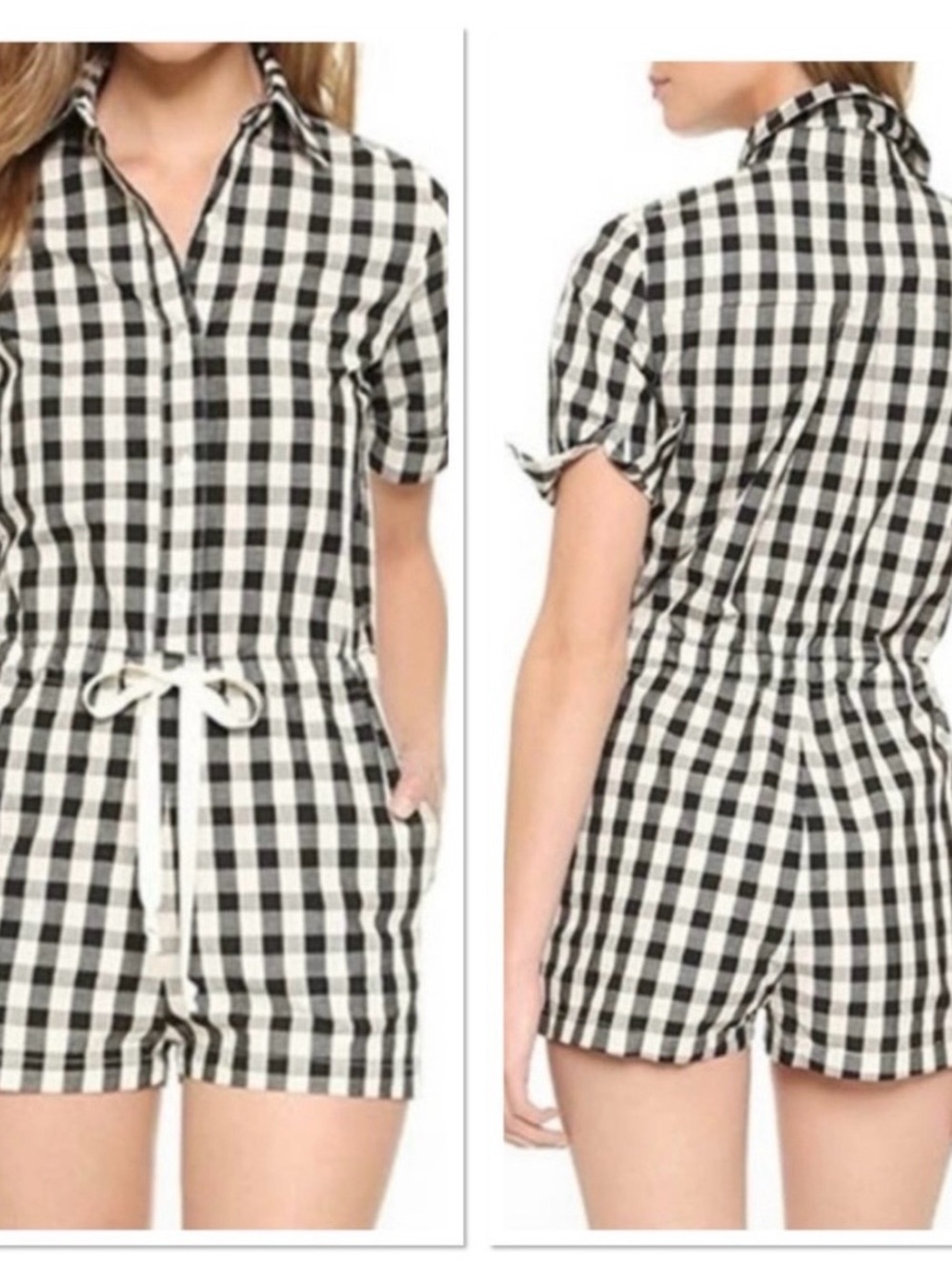 SOLID & STRIPED S Black and White Gingham Cotton/Linen Romper